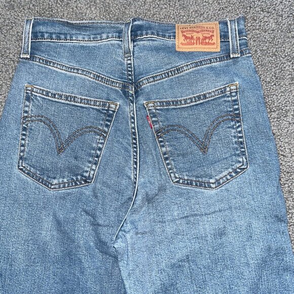 LEVI'S RIBCAGE BELL BLUE JEANS - BIG BELL BOTTOM FLARE EXTREME HIGH WAIST 28X30 - Picture 13 of 14